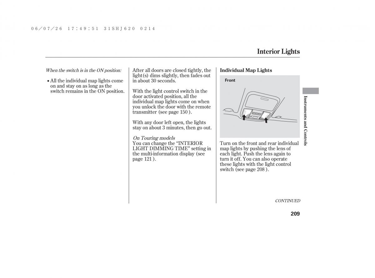 Honda Odyssey III 3 owners manual / page 215