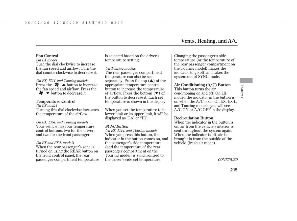 Honda Odyssey III 3 owners manual / page 221