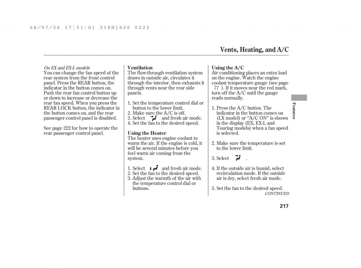 Honda Odyssey III 3 owners manual / page 223