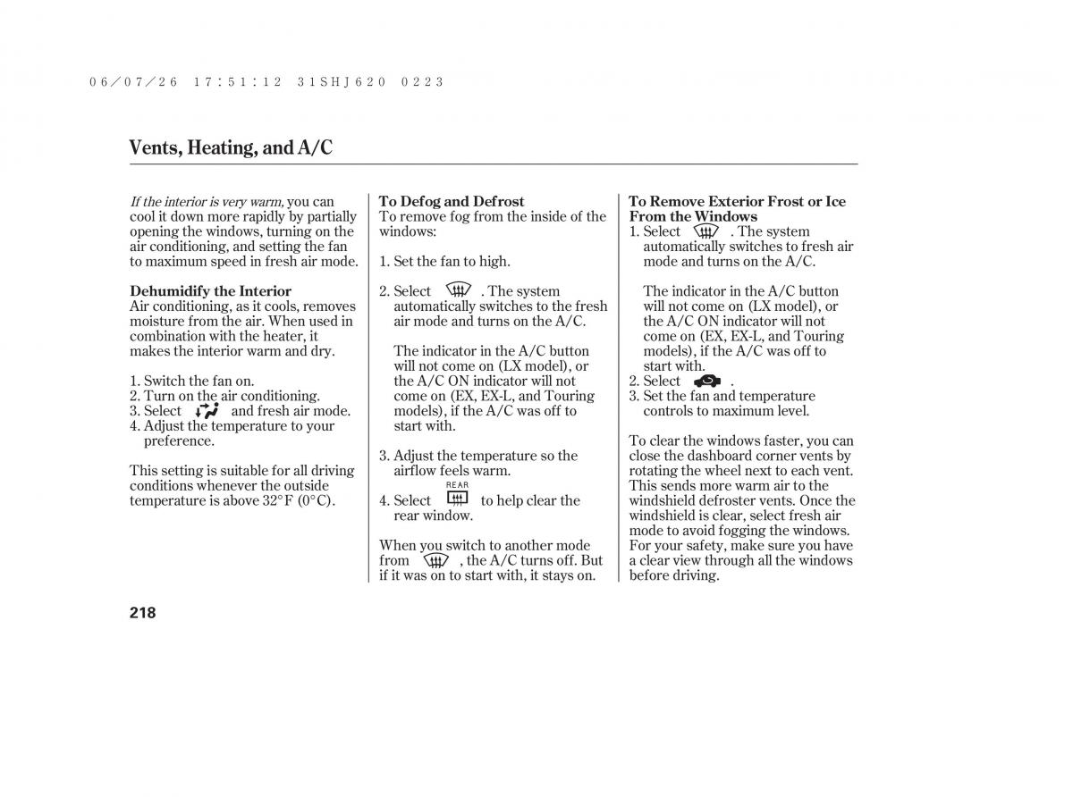 Honda Odyssey III 3 owners manual / page 224