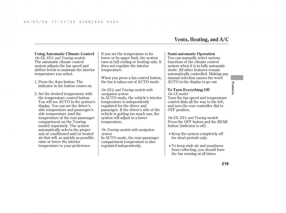 Honda Odyssey III 3 owners manual / page 225