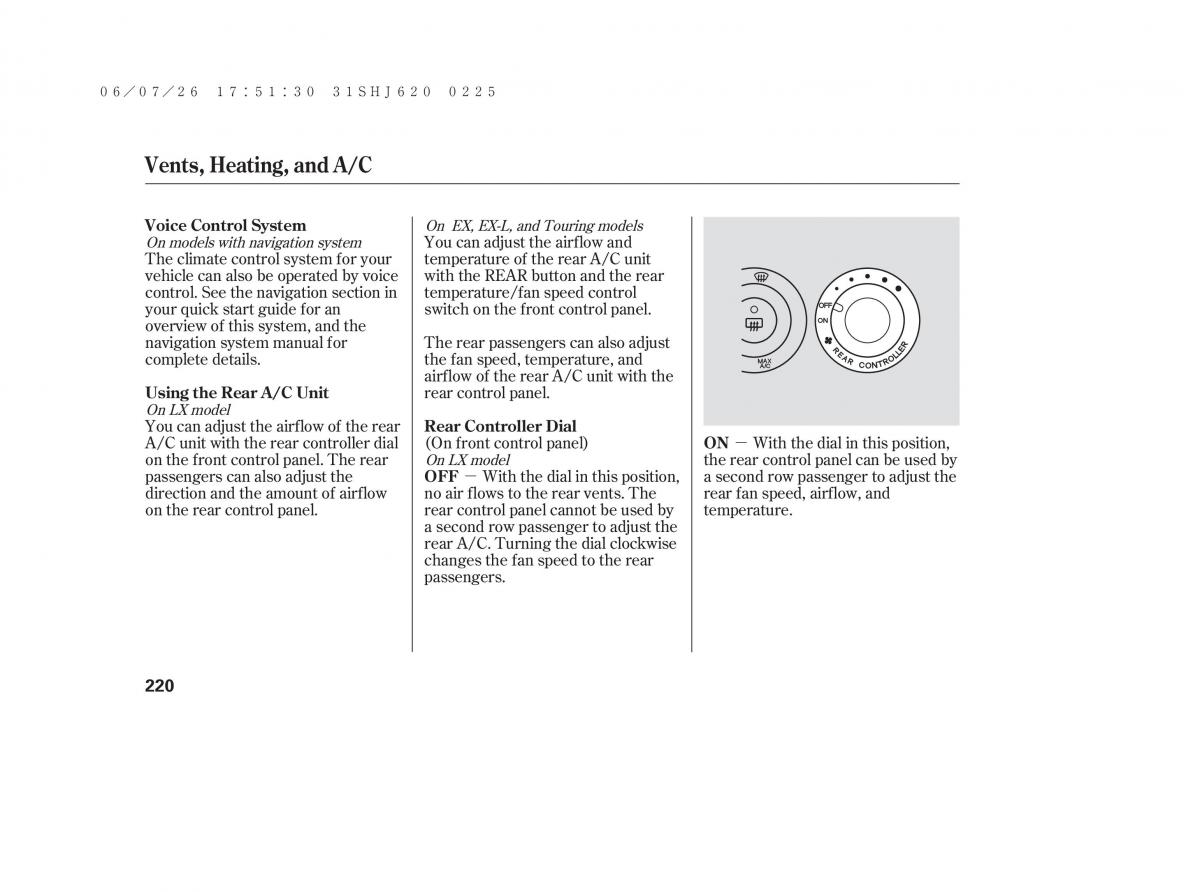 Honda Odyssey III 3 owners manual / page 226