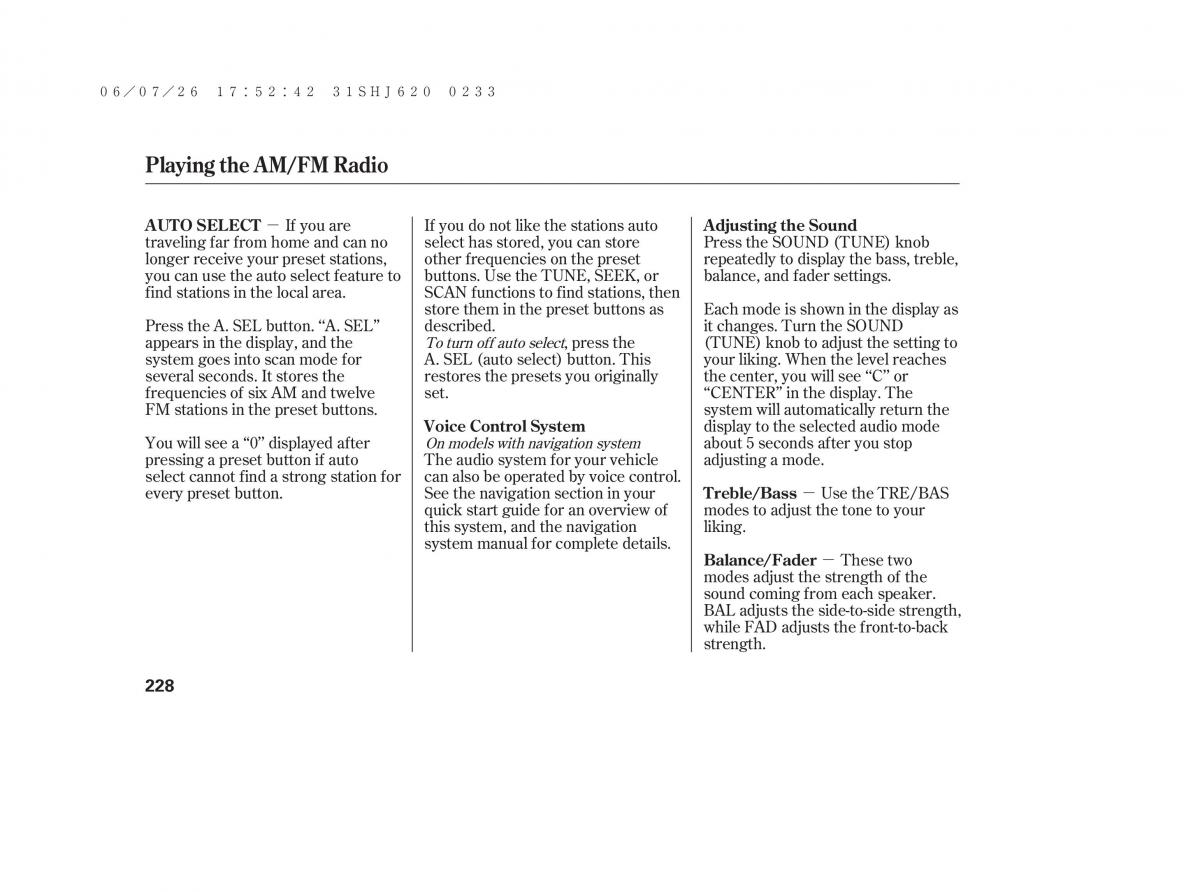 Honda Odyssey III 3 owners manual / page 234