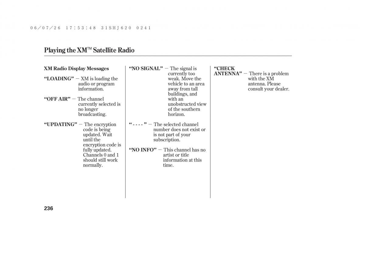 Honda Odyssey III 3 owners manual / page 242