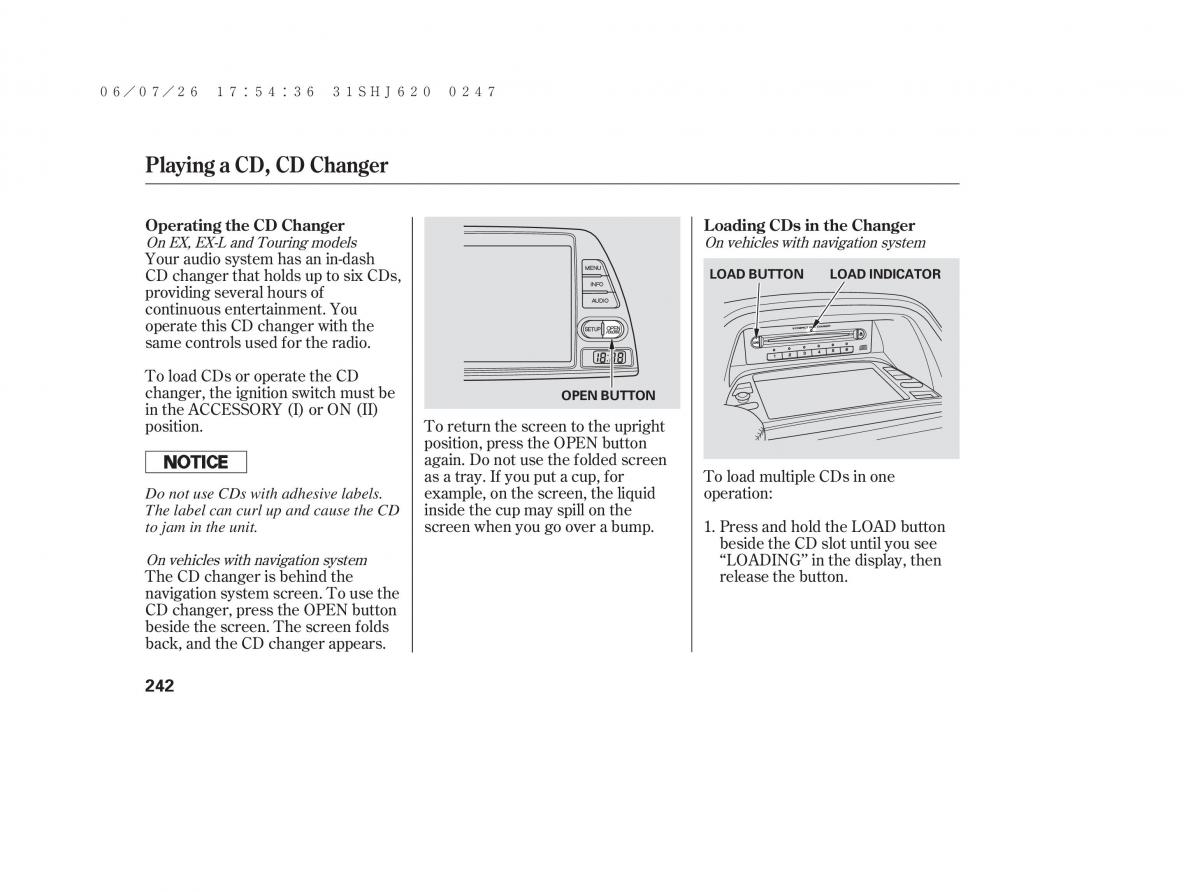 Honda Odyssey III 3 owners manual / page 248