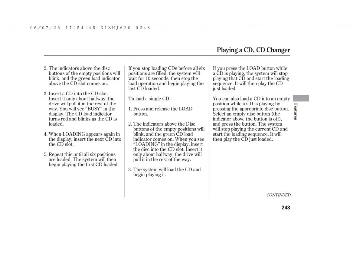 Honda Odyssey III 3 owners manual / page 249