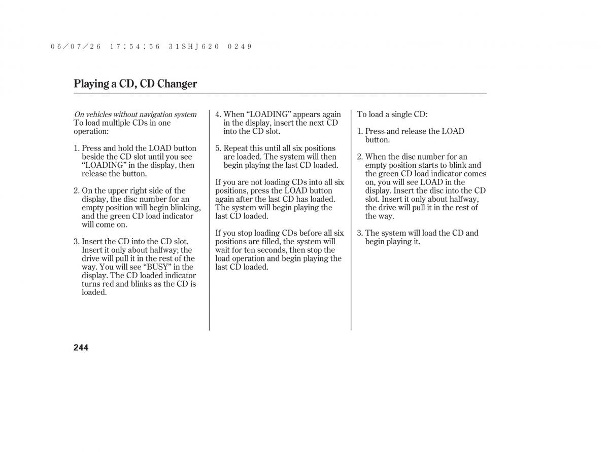 Honda Odyssey III 3 owners manual / page 250