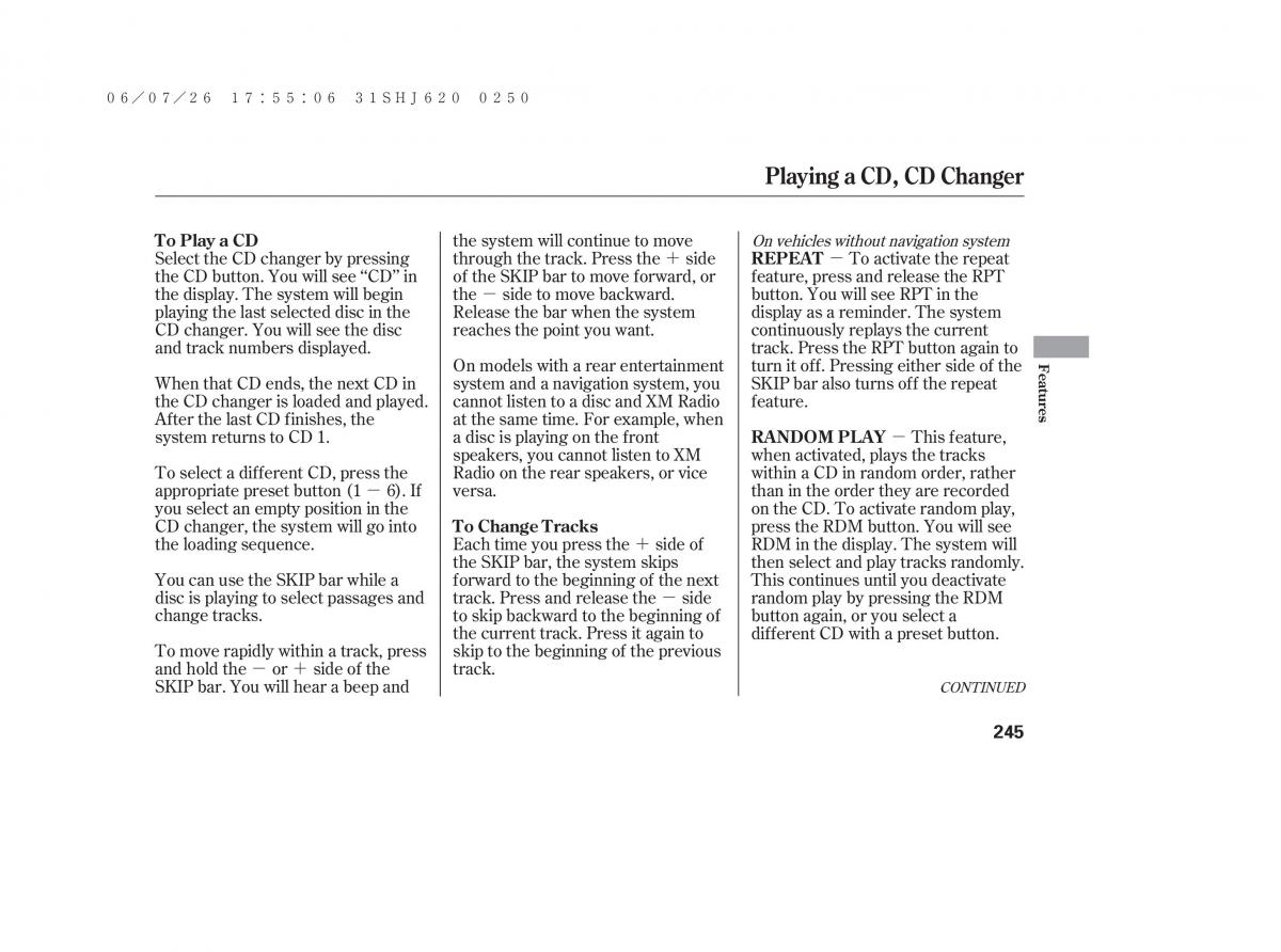 Honda Odyssey III 3 owners manual / page 251