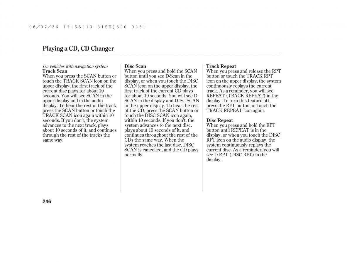 Honda Odyssey III 3 owners manual / page 252