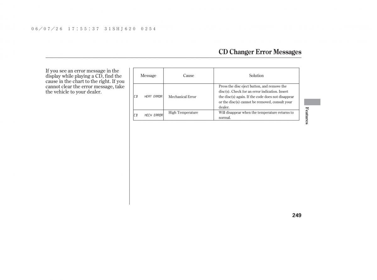 Honda Odyssey III 3 owners manual / page 255