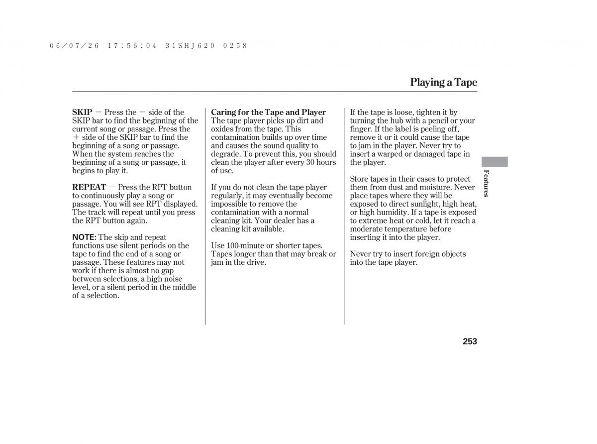 Honda Odyssey III 3 owners manual / page 259