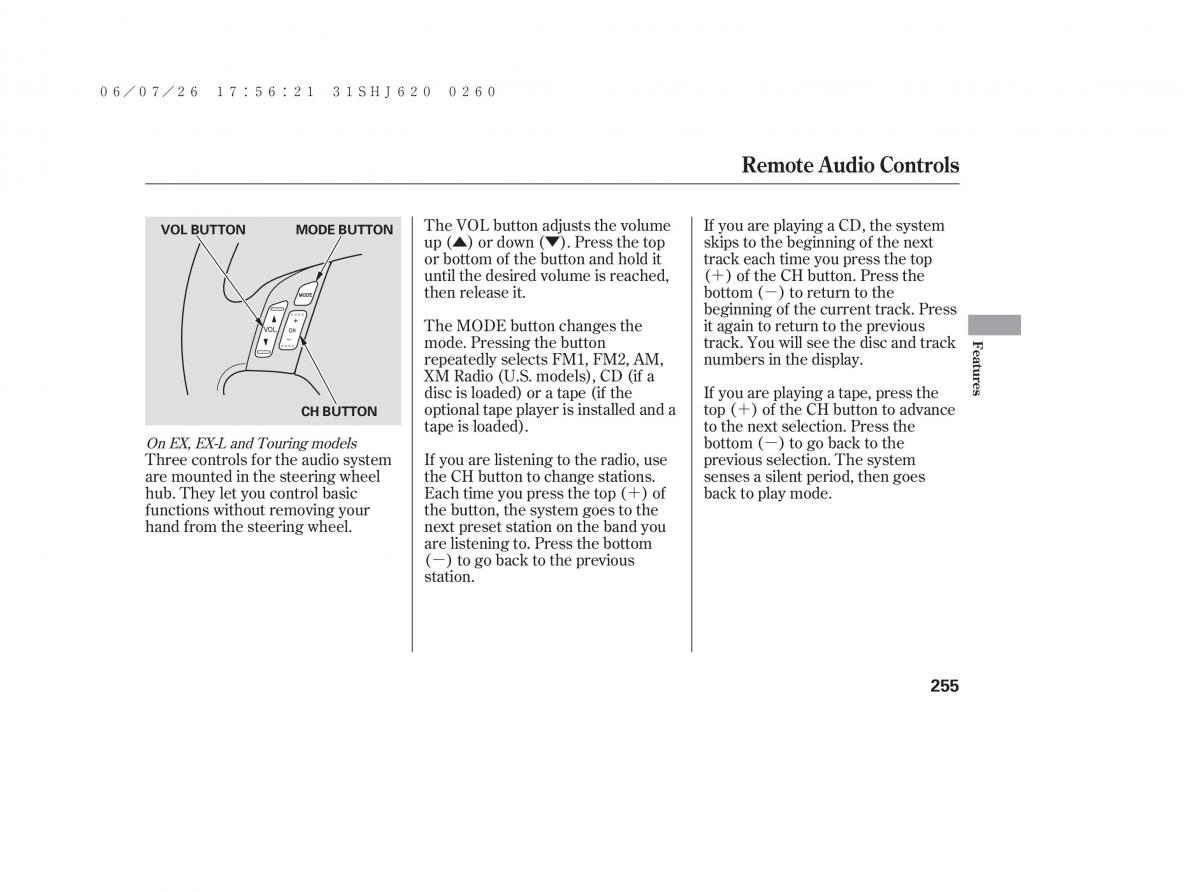 Honda Odyssey III 3 owners manual / page 261