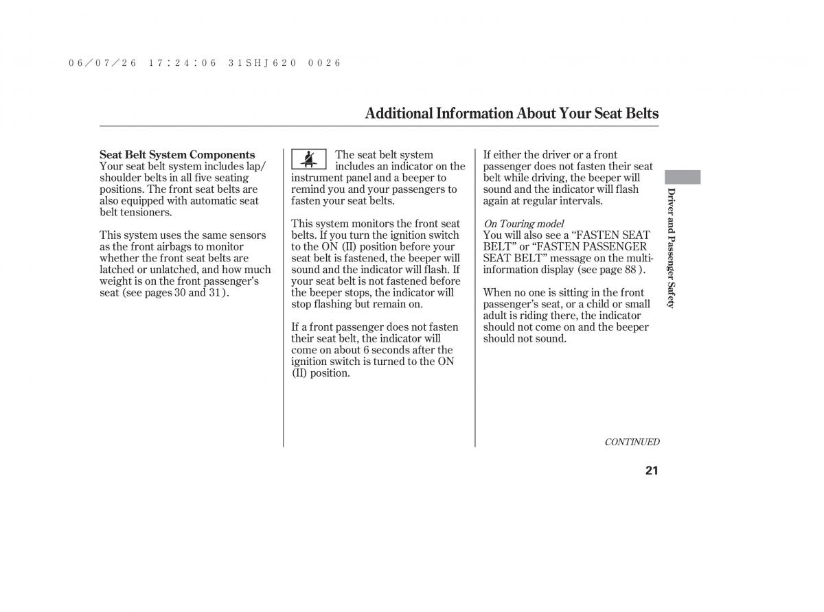 Honda Odyssey III 3 owners manual / page 27