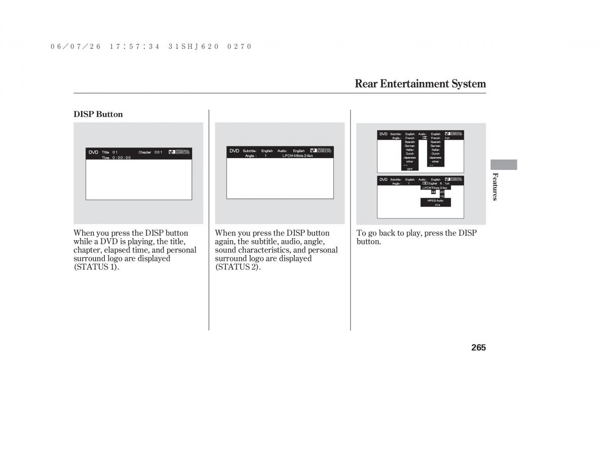 Honda Odyssey III 3 owners manual / page 271