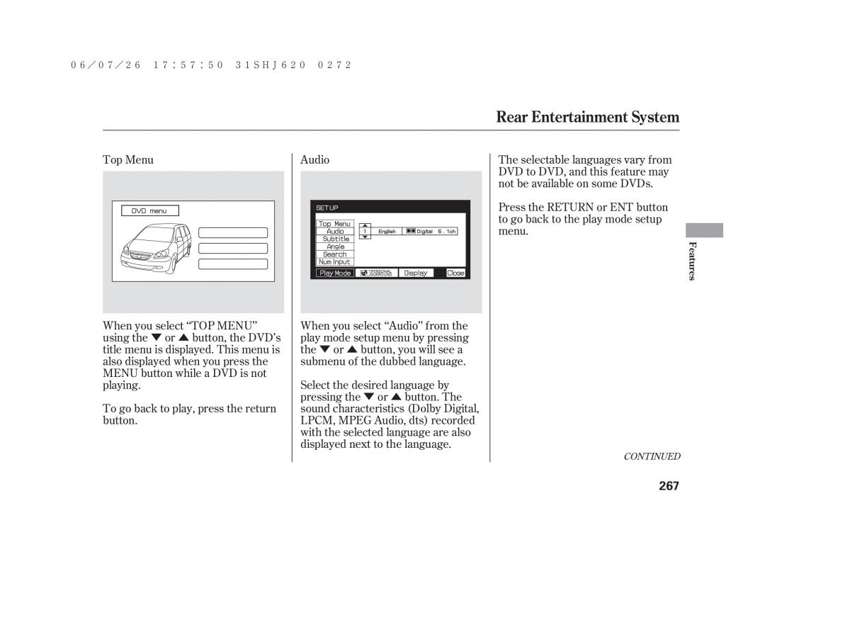 Honda Odyssey III 3 owners manual / page 273