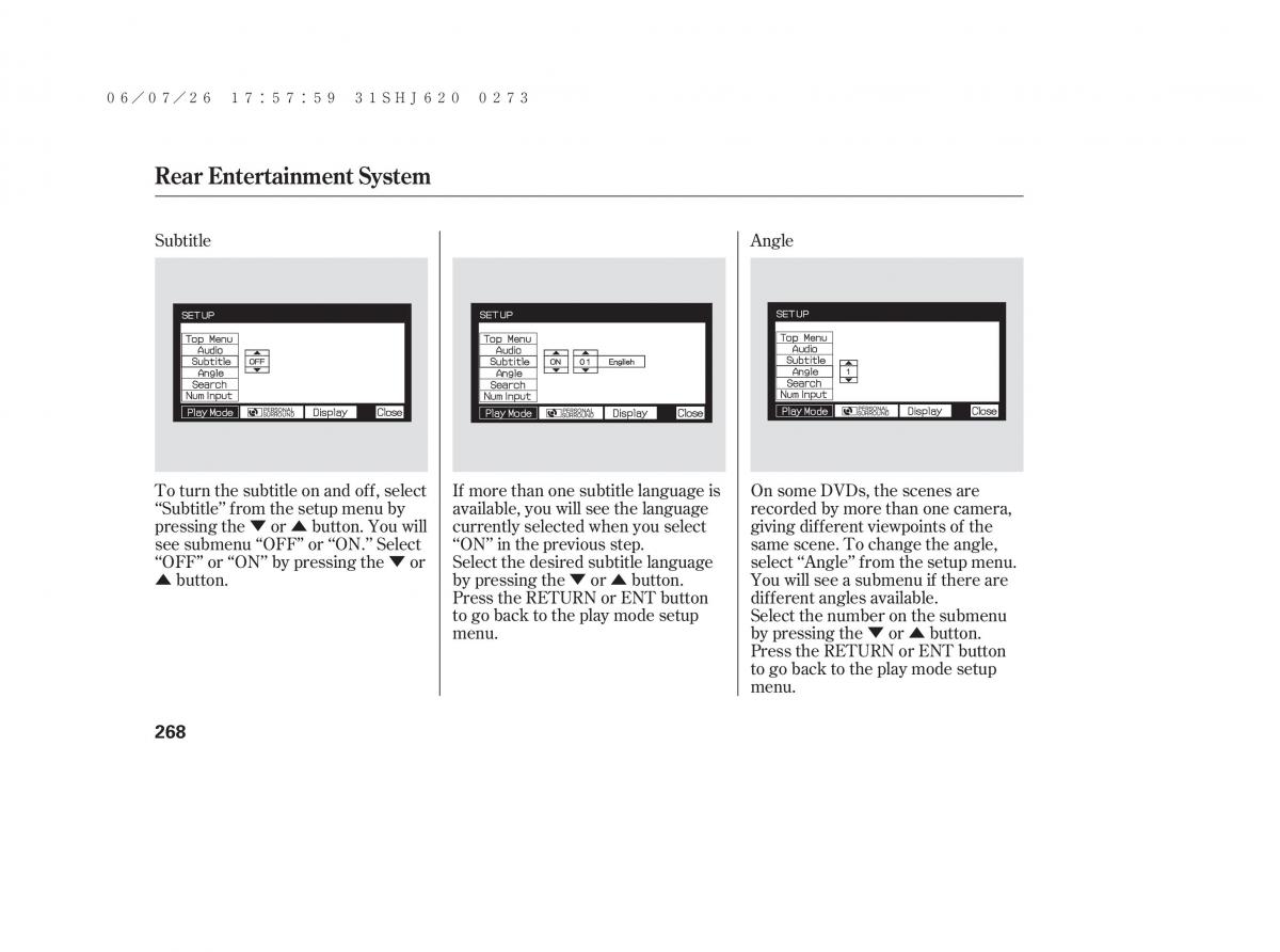 Honda Odyssey III 3 owners manual / page 274