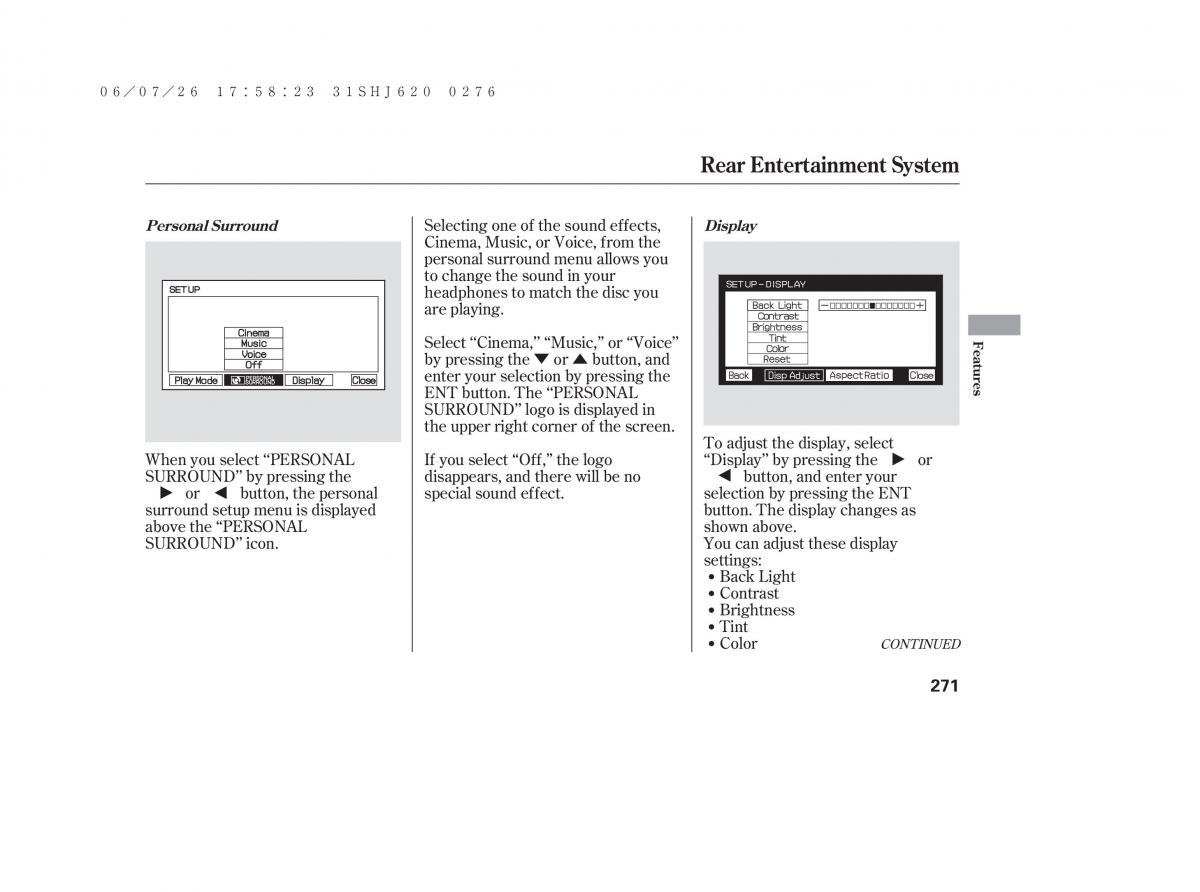 Honda Odyssey III 3 owners manual / page 277