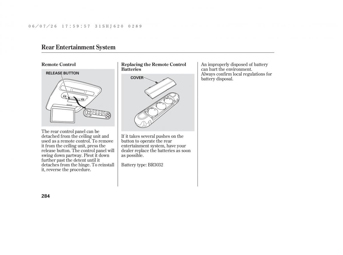 Honda Odyssey III 3 owners manual / page 290