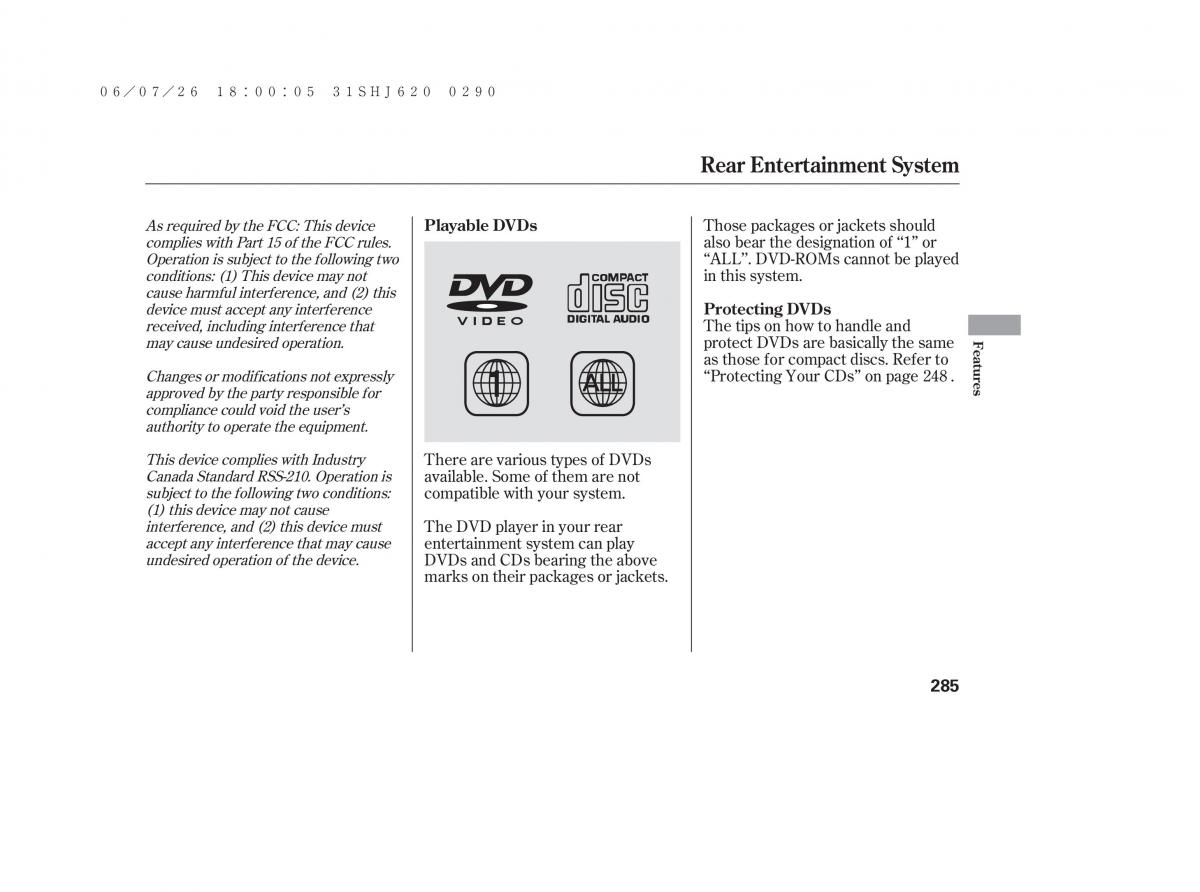 Honda Odyssey III 3 owners manual / page 291