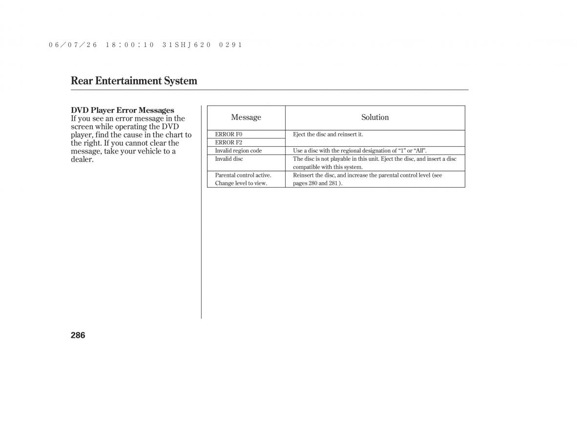 Honda Odyssey III 3 owners manual / page 292