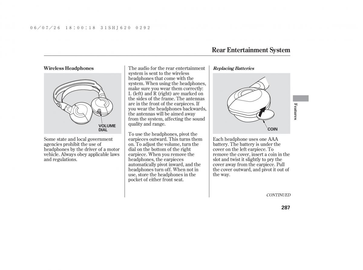 Honda Odyssey III 3 owners manual / page 293