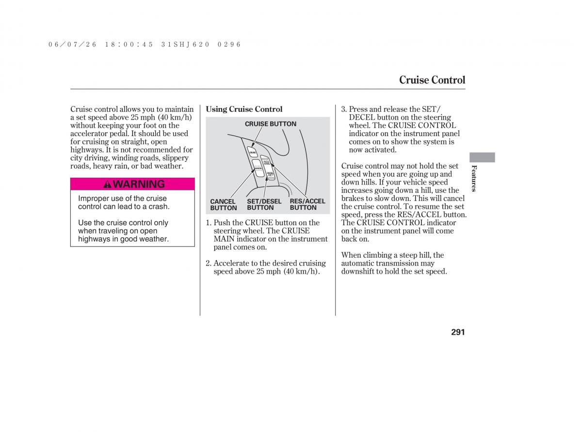 Honda Odyssey III 3 owners manual / page 297