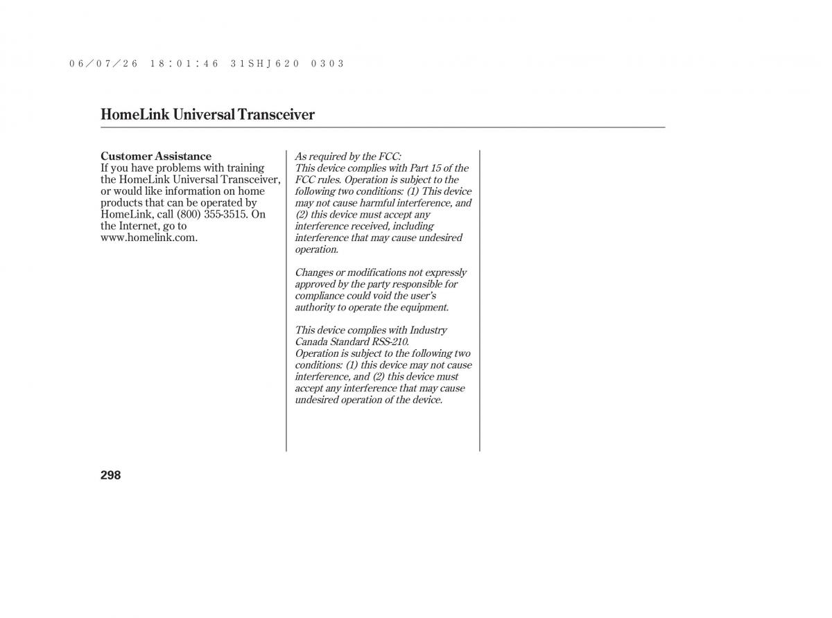 Honda Odyssey III 3 owners manual / page 304