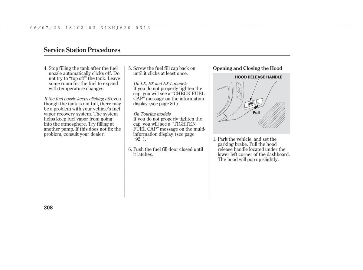 Honda Odyssey III 3 owners manual / page 314