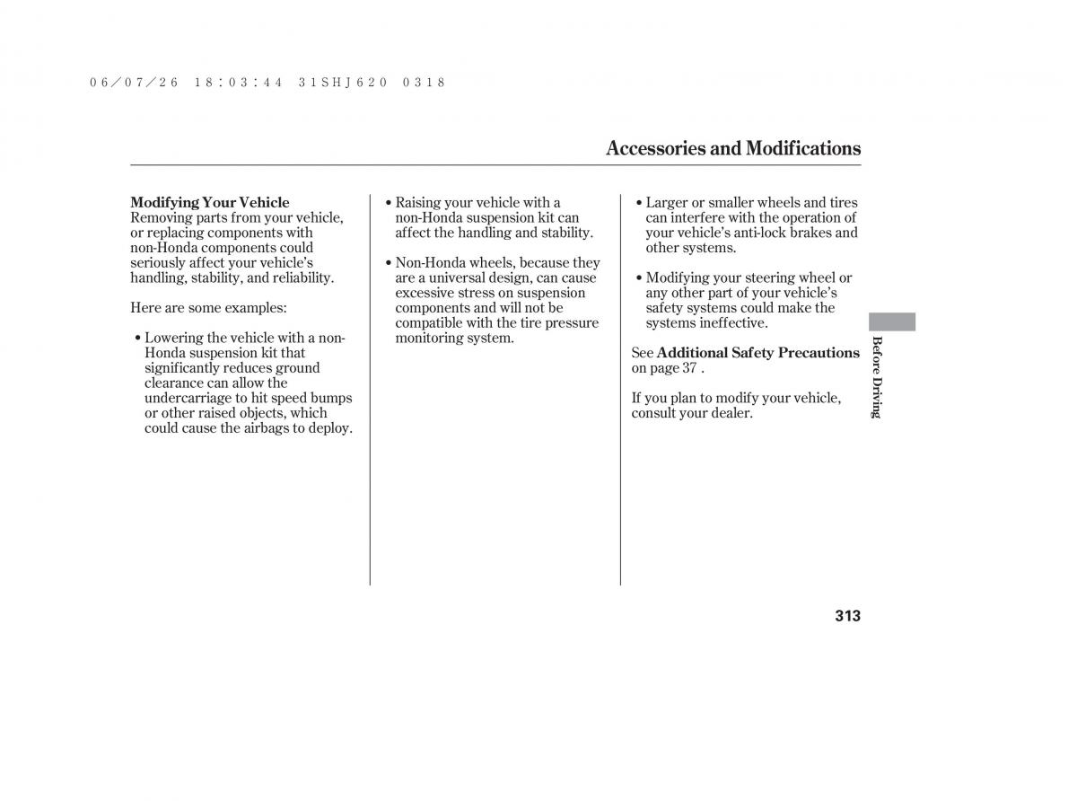 Honda Odyssey III 3 owners manual / page 319