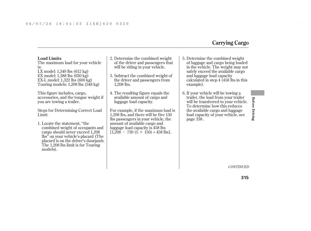 Honda Odyssey III 3 owners manual / page 321