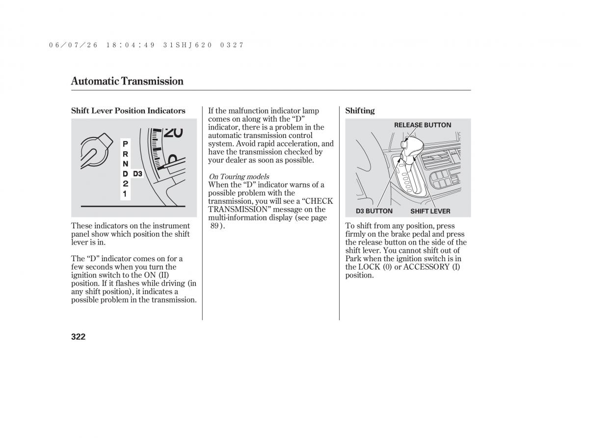 Honda Odyssey III 3 owners manual / page 328