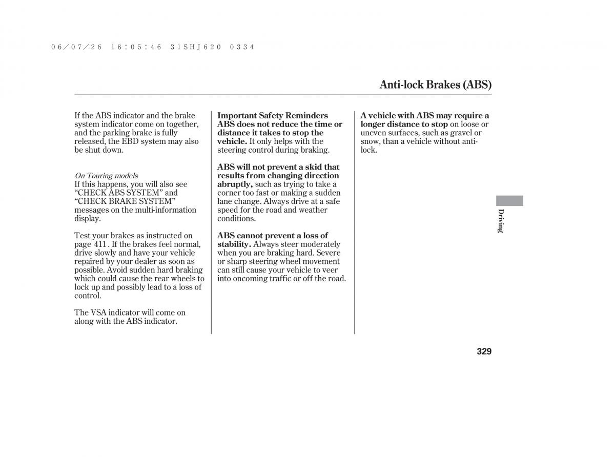 Honda Odyssey III 3 owners manual / page 335