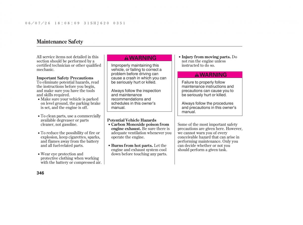 Honda Odyssey III 3 owners manual / page 352