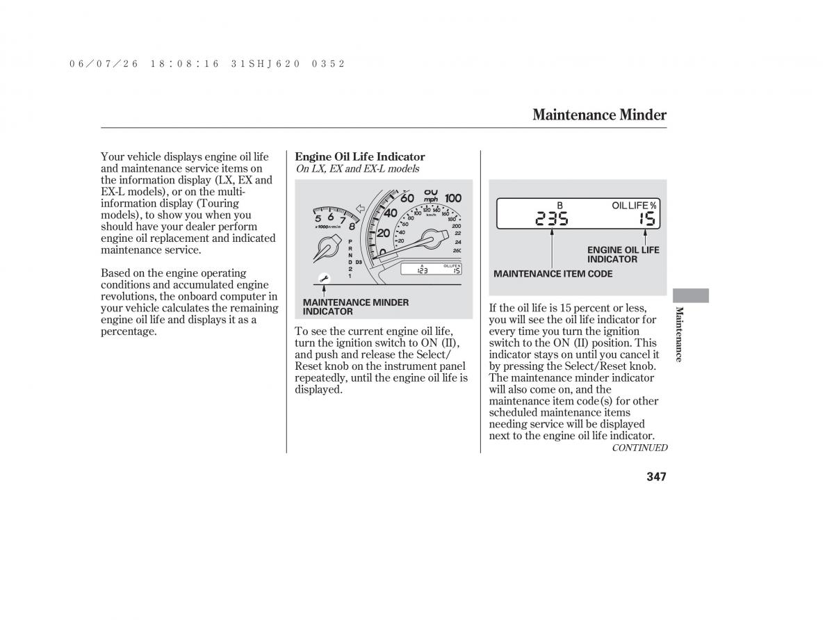 Honda Odyssey III 3 owners manual / page 353