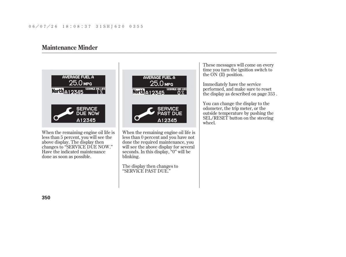 Honda Odyssey III 3 owners manual / page 356