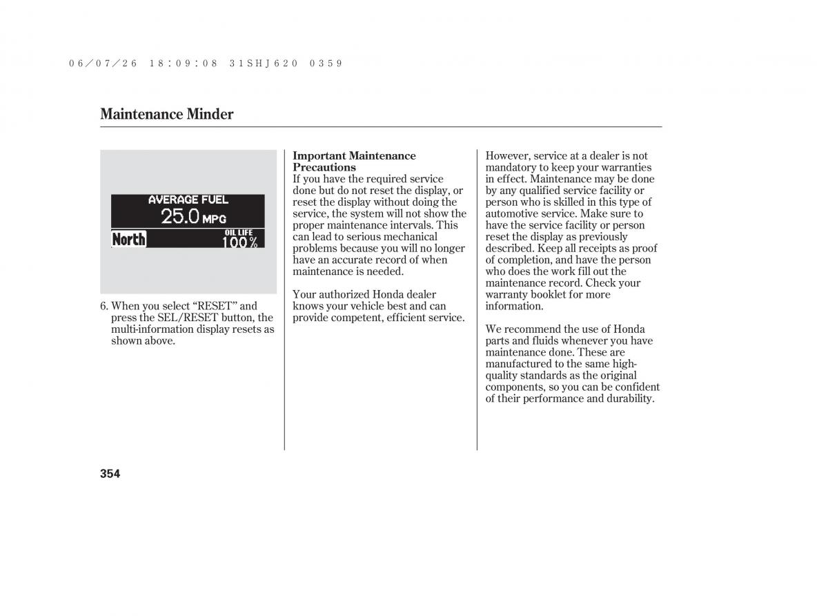 Honda Odyssey III 3 owners manual / page 360