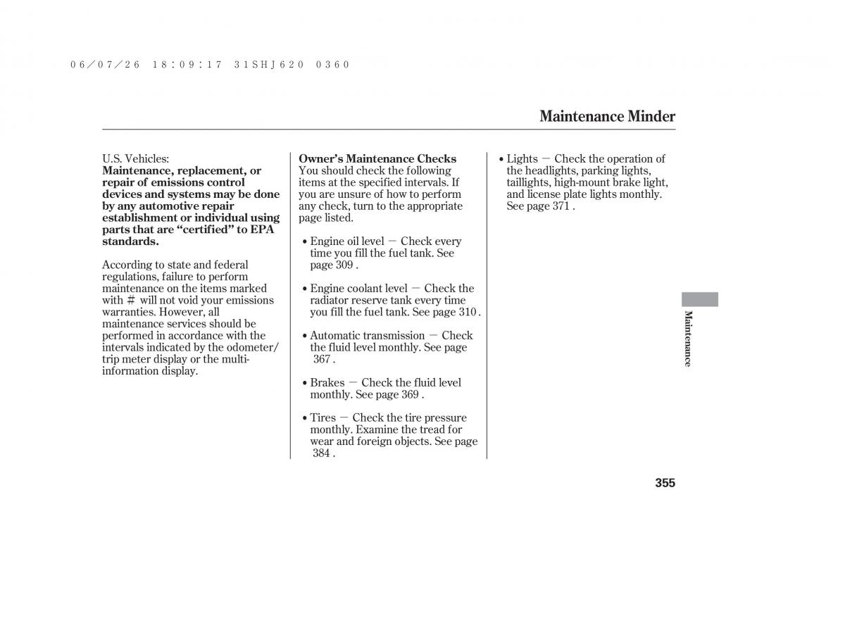 Honda Odyssey III 3 owners manual / page 361