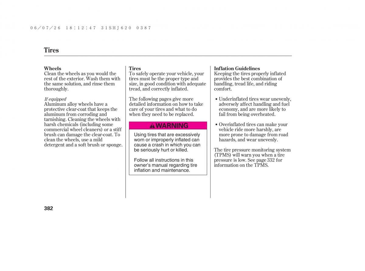 Honda Odyssey III 3 owners manual / page 388