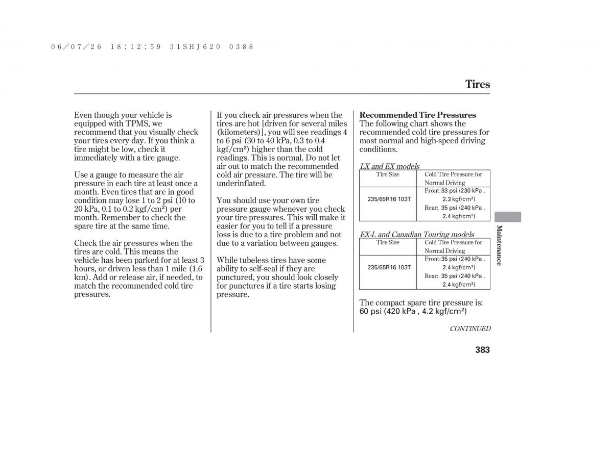 Honda Odyssey III 3 owners manual / page 389