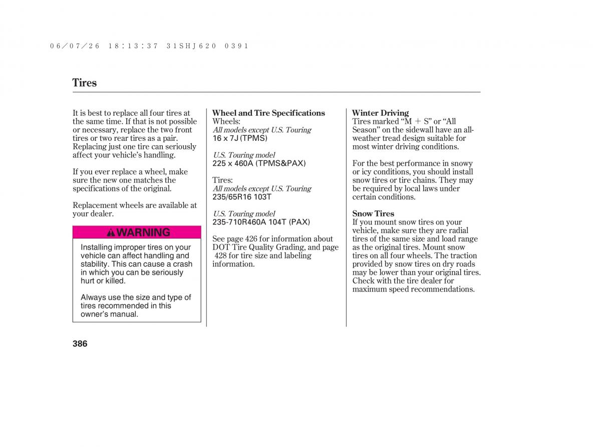 Honda Odyssey III 3 owners manual / page 392