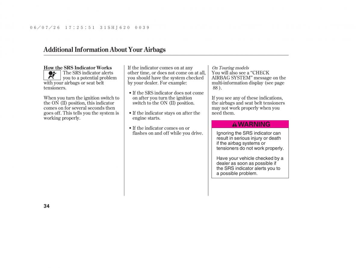 Honda Odyssey III 3 owners manual / page 40