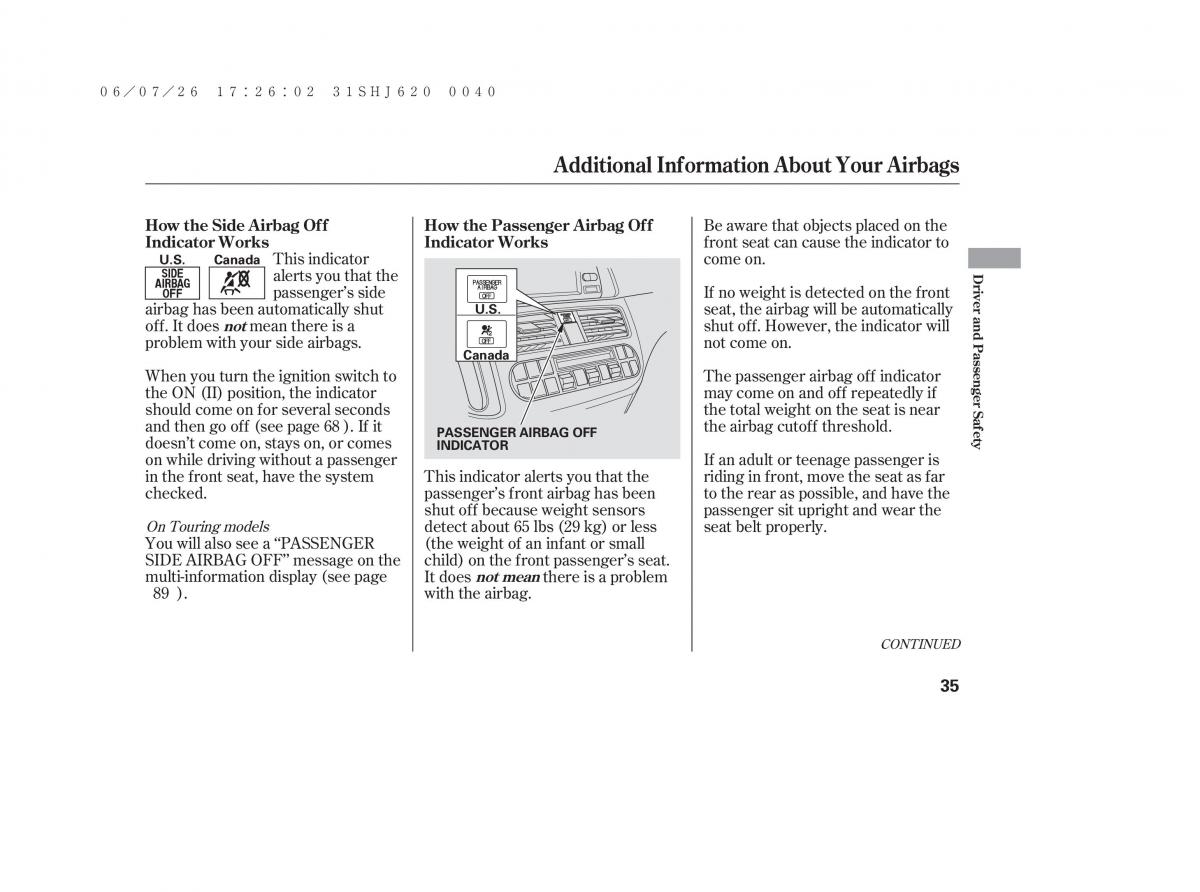 Honda Odyssey III 3 owners manual / page 41