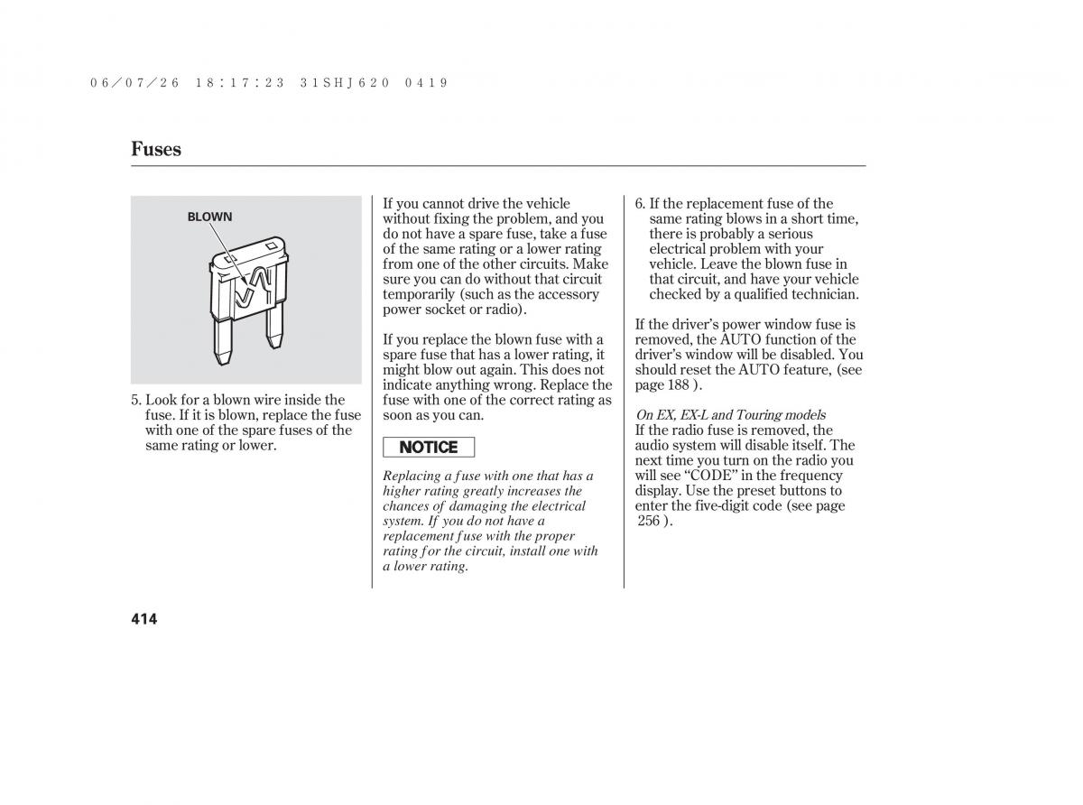 Honda Odyssey III 3 owners manual / page 420