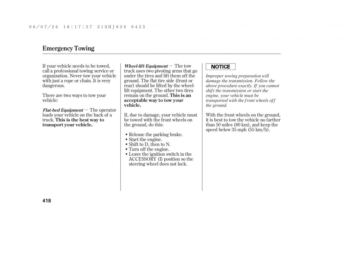 Honda Odyssey III 3 owners manual / page 424