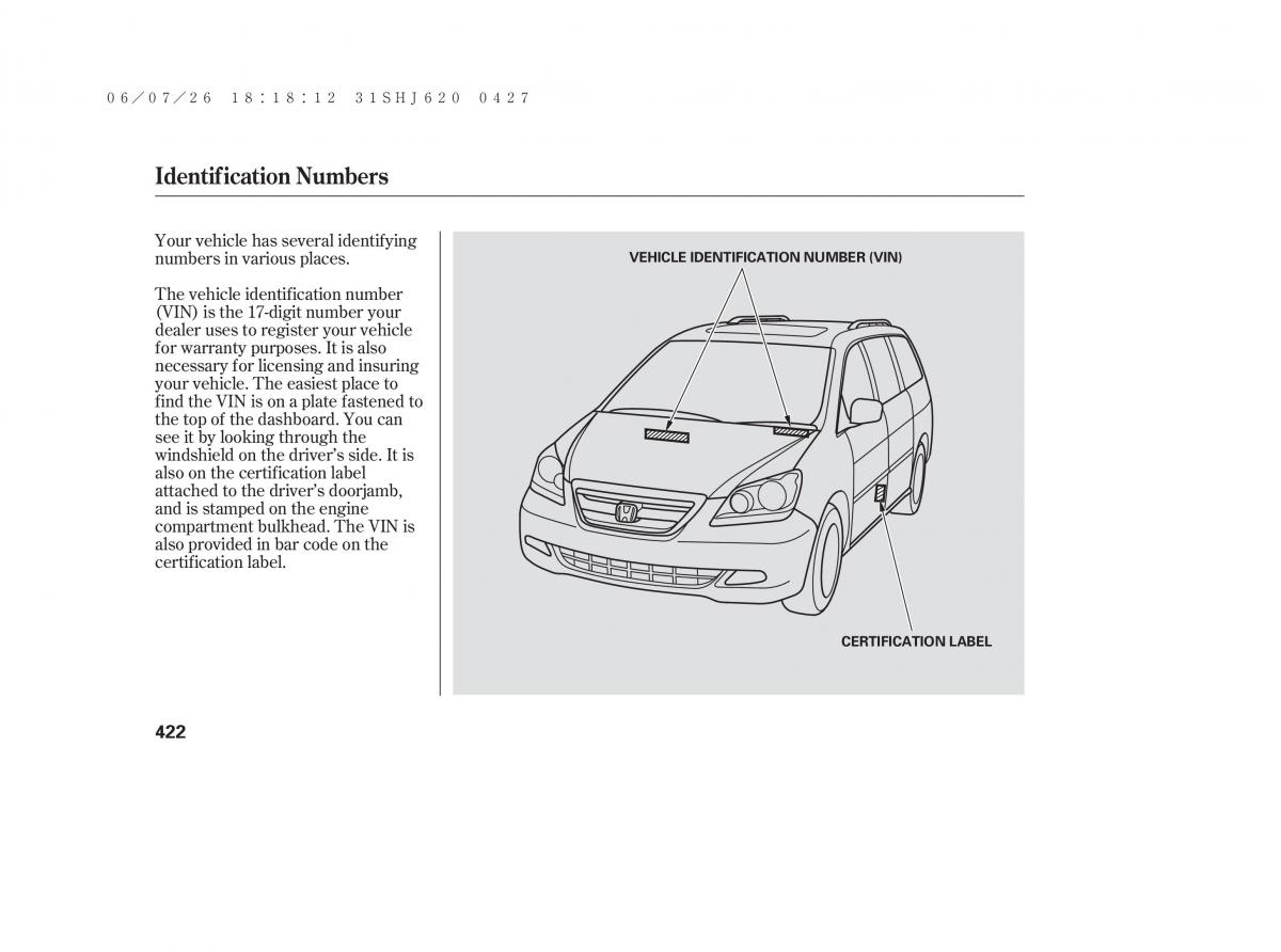 Honda Odyssey III 3 owners manual / page 428