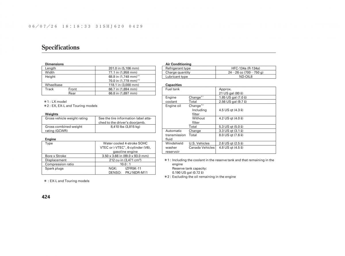 Honda Odyssey III 3 owners manual / page 430