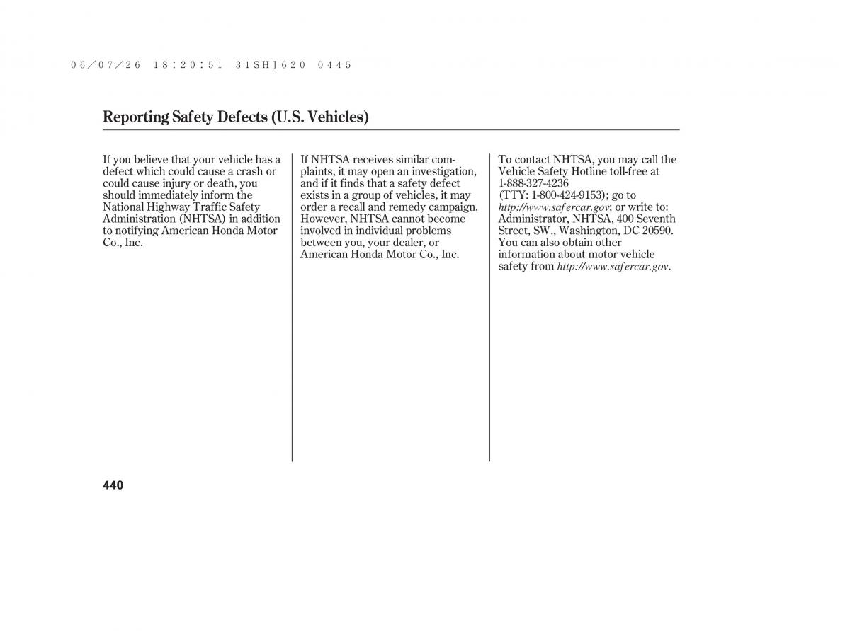 Honda Odyssey III 3 owners manual / page 446