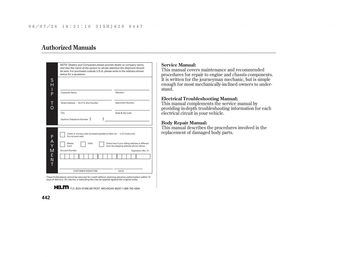 Honda Odyssey III 3 owners manual / page 448