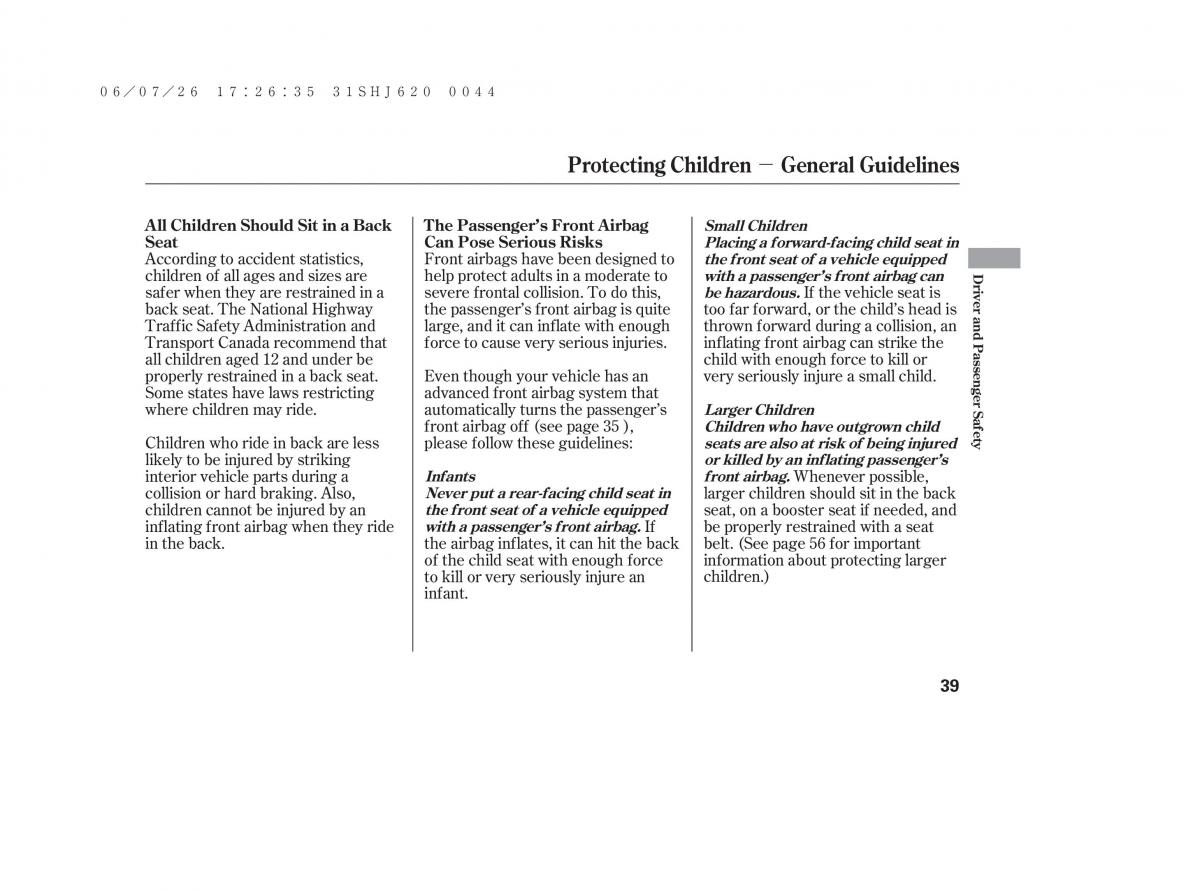 Honda Odyssey III 3 owners manual / page 45