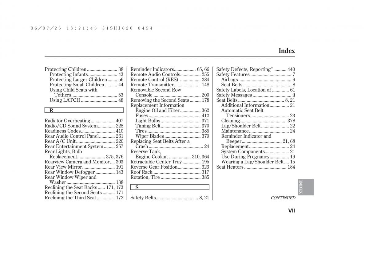manual  Honda Odyssey III 3 owners manual / page 455